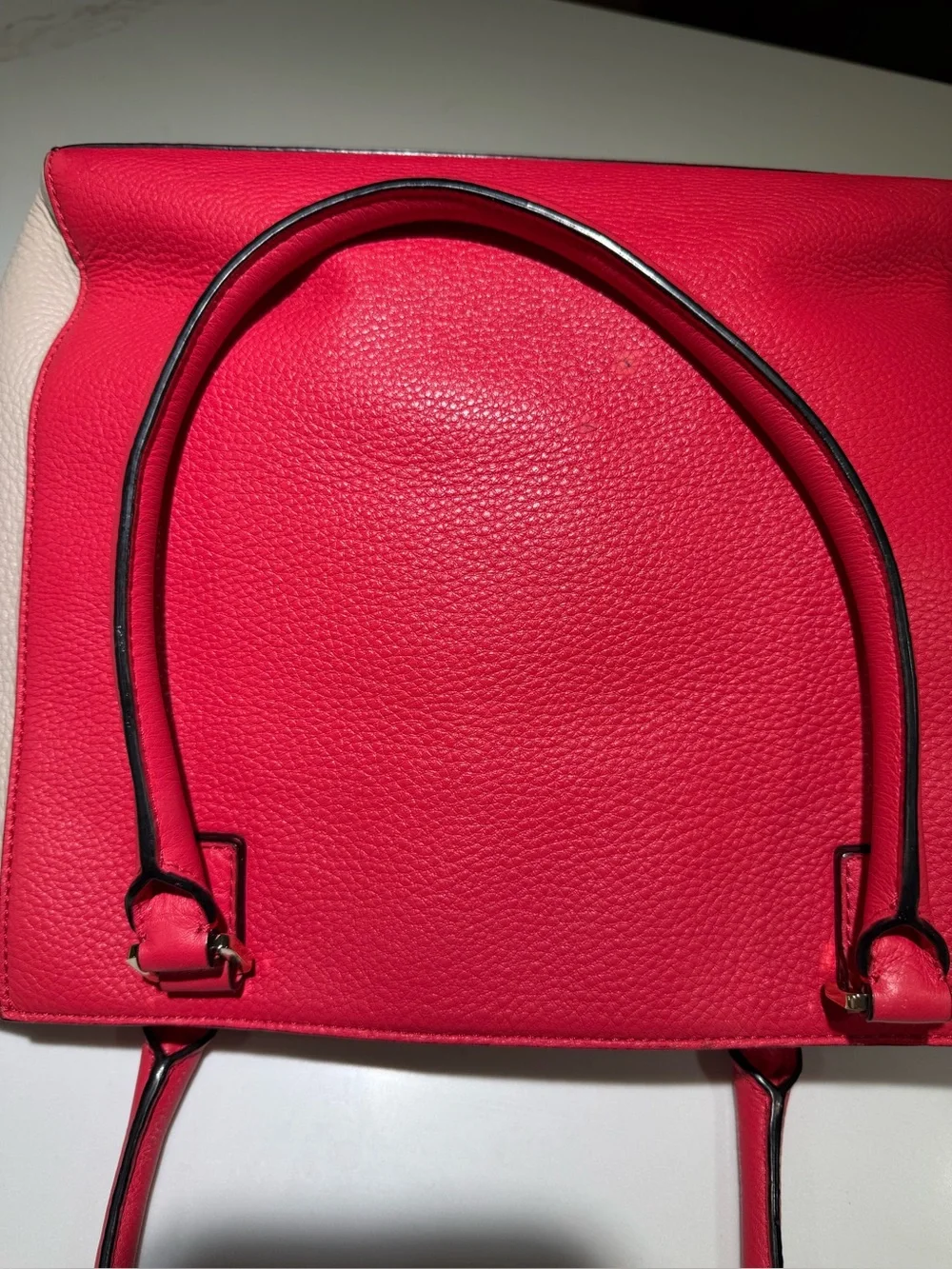 KATE SPADE Leather Envelope Zipper Top Shoulder Tote Bright Pink Beige